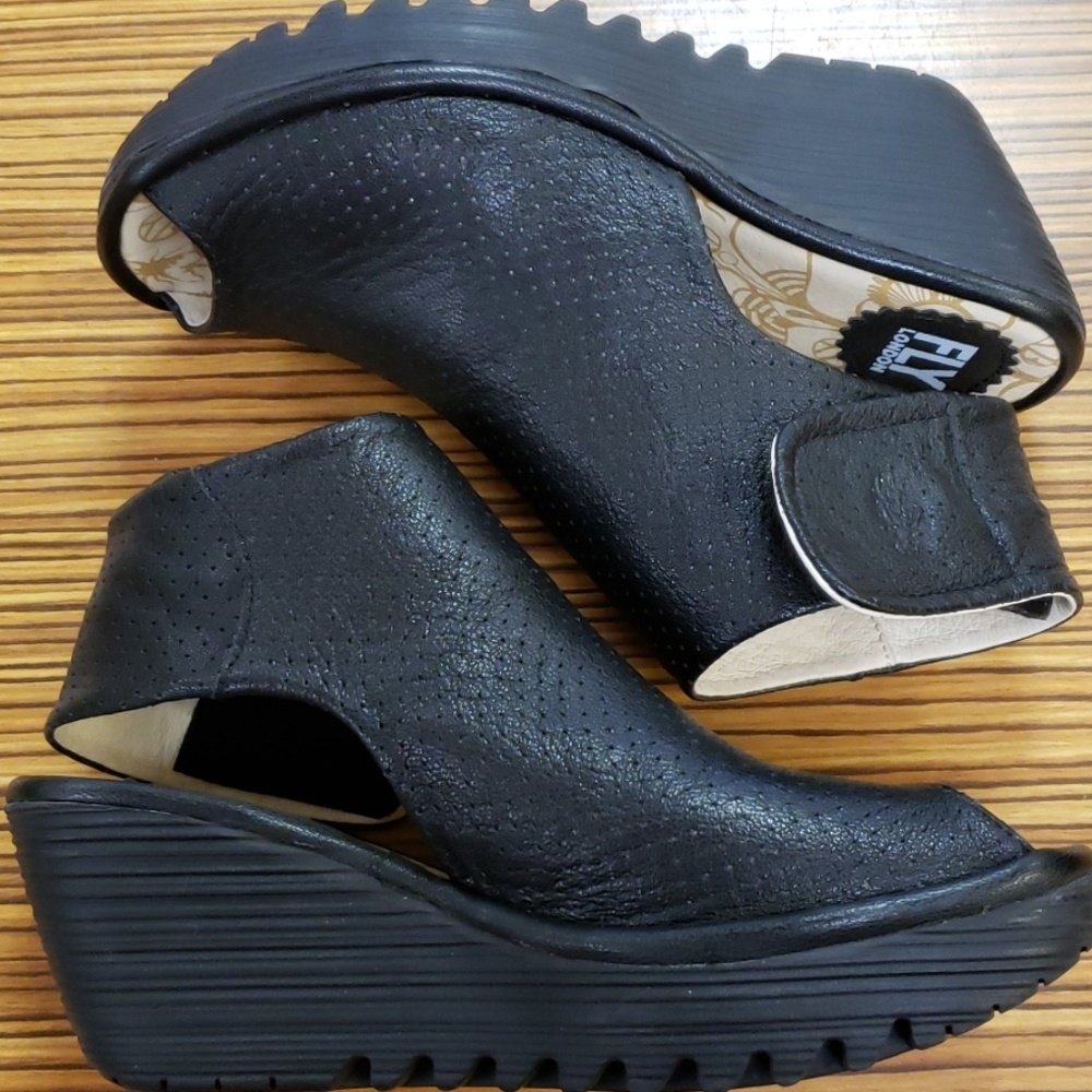 Fly London peep toe wedge